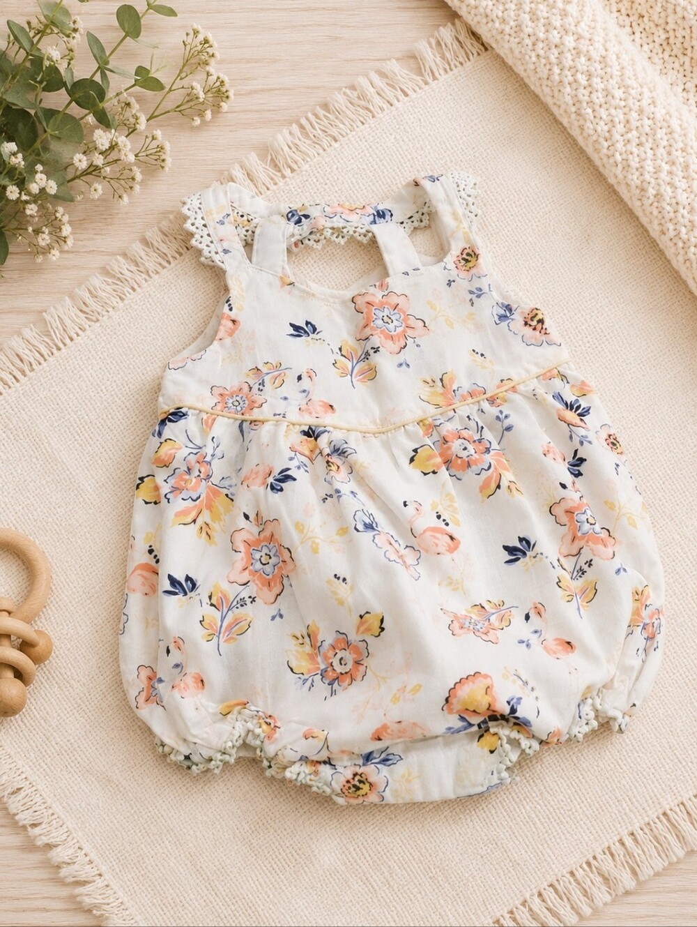 Size 12M Baby girls puffy Floral one piece romper